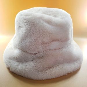 Furry White Bucket Fall Winter Women's Insulated Hat